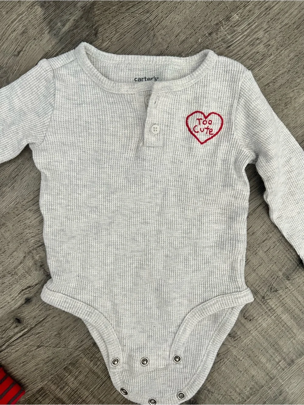 Carter's Cream Waffle One-Piece with Red and Gray Striped Pants